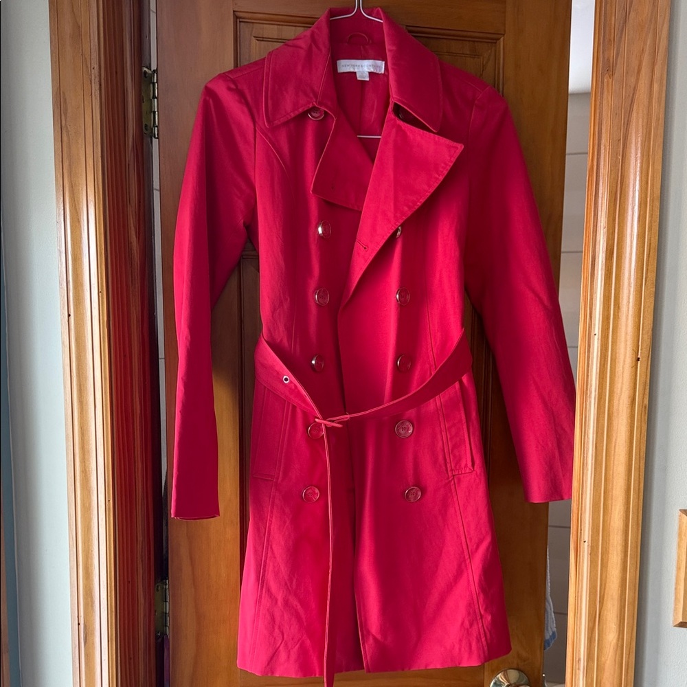 New York & Company Vibrant Red Trench Coat